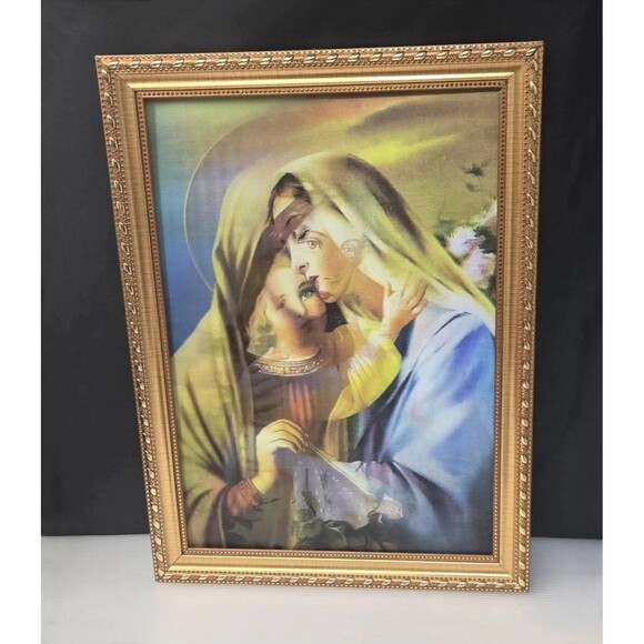 Vintage Madonna And Child Lenticular Print Jesus And Mary 3D Framed 15"  x 12" - Picture 7 of 12